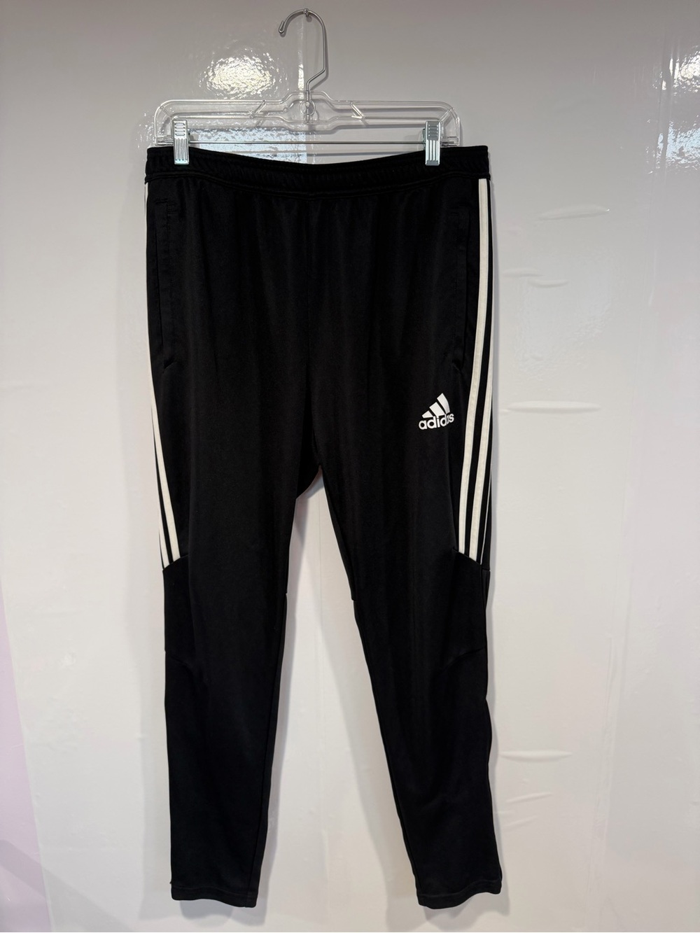 Adidas Black Athletic Track Pants with White Stripes